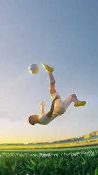 Soccer player in attack. polygon style 3d render illustration Vertical picture Stock Illustration