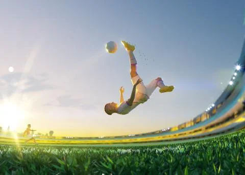 Soccer player in attack. polygon style 3d render illustration Stock Illustration