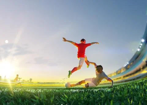 Soccer player in attack. polygon style 3d render illustration Stock Illustration