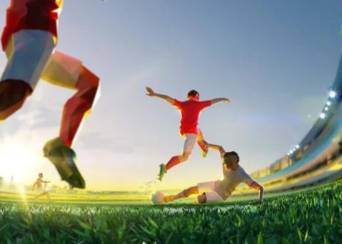 Soccer player in attack. polygon style 3d render illustration Stock Illustration