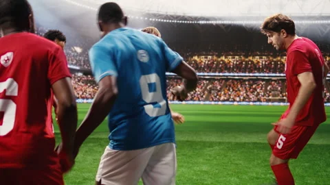 Soccer player with ball control in attack action running forward Stock Footage 337995747