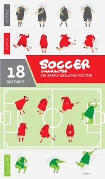 Soccer player character and referee in gestures simple shape illustration. Stock Illustration