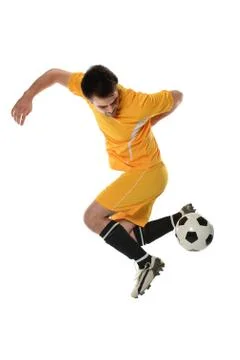 Soccer player doing back kick Stock Photos