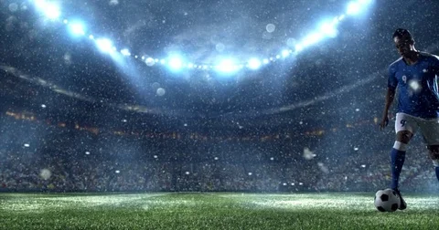 Soccer player in dramatic play during a soccer game Stock Footage