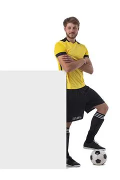 Soccer player with empty banner Stock Photos