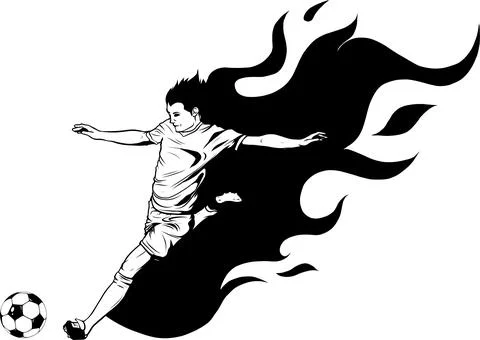 Soccer Player Flame Kick-Flame trailing football athlete doing his power kick Stock Illustration