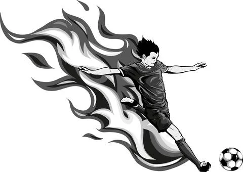 Soccer Player Flame Kick-Flame trailing football athlete doing his power kick 스톡 일러스트