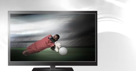 Soccer player goalie on television Stock Photos