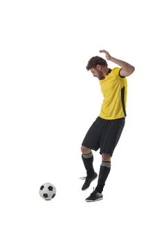 Soccer player kick ball Stock Photos