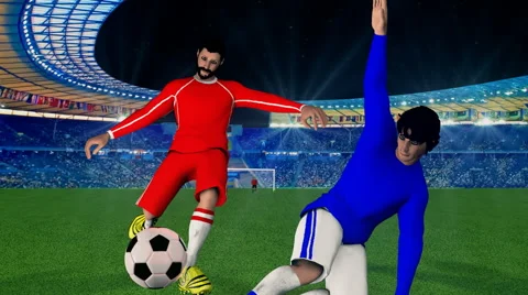Soccer player kicking the ball and score a goal - animation video game Stock Footage