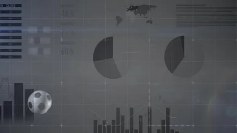 Soccer player kicking ball with data visualization animation over world map Stock Footage 305021258