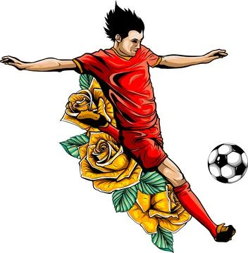 Soccer Player Kicking Ball Vector. Football Player Vector Illustration Stock Illustration