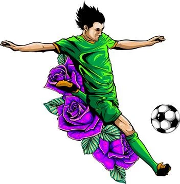 Soccer Player Kicking Ball Vector. Football Player Vector Illustration Stock Illustration