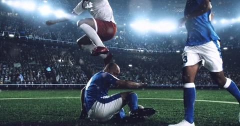 Soccer player makes a dramatic play Stock Footage 77132656