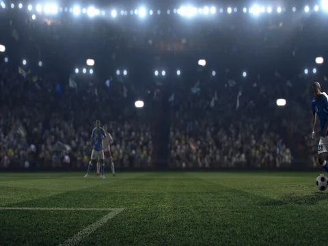 Soccer player makes a dramatic play Stock Footage 77542712