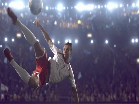 Soccer player makes a kick Stock Footage