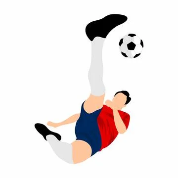 Soccer Player Performing a Dynamic Bicycle Kick Vector Illustration. Player.. Stock Illustration