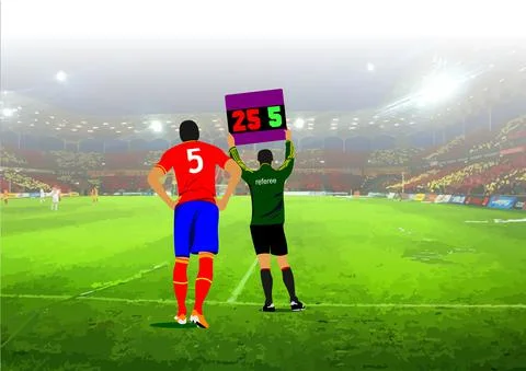 Soccer player is preparing to enter the field. Referee. 3d vector illustratio Ilustración de archivo