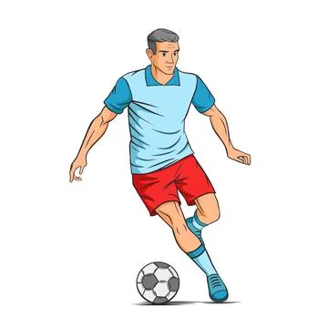 Soccer player quick shooting a ball isolated on a white background. Stock Illustration