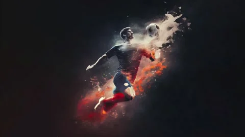 A soccer player reaching the ball in an ink art style. 3D Looping background Stock Footage 233363166