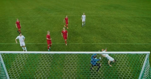 Soccer Player Receives Successful Pass, Kicks a Ball and Scores Amazing Goal Stock Footage