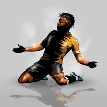 Soccer player scoring goal Stock Illustration