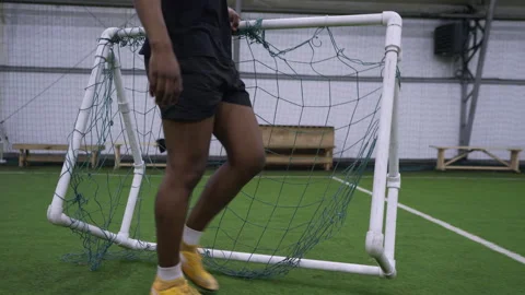 Soccer Player Setting Up Small Goal for Shooting Practice Stock-Footage 307478763