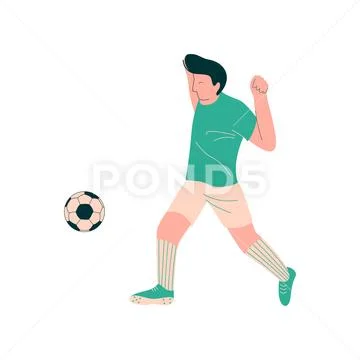 Soccer Player Shooting Ball, Male Footballer Character in Sports Uniform Vector Stock Illustration