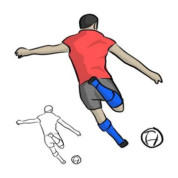 Soccer player shooting a ball vector illustration sketch doodle hand drawn wi Stock Illustration