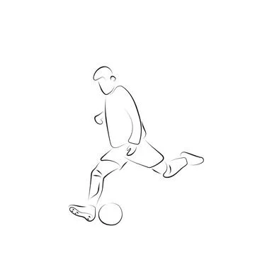 Soccer player shooting illustration vector hand drawn with black lines Stock Illustration
