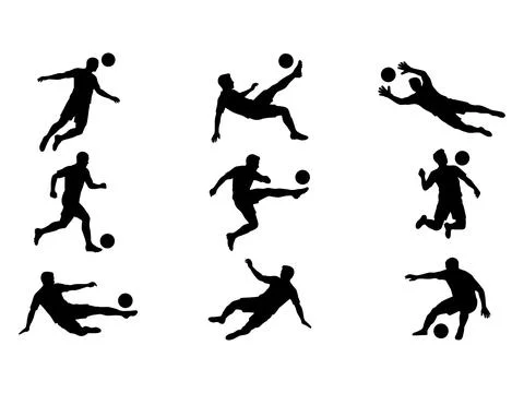 Soccer Player Silhouette Action Set Football Vector Stock Illustration