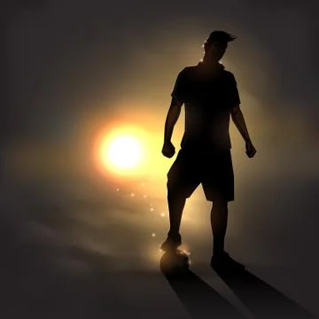 Soccer player at sunset Stock Illustration