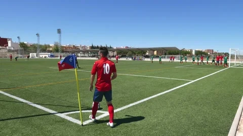 Soccer Player takes a Corner Kick Stock Footage 62776479