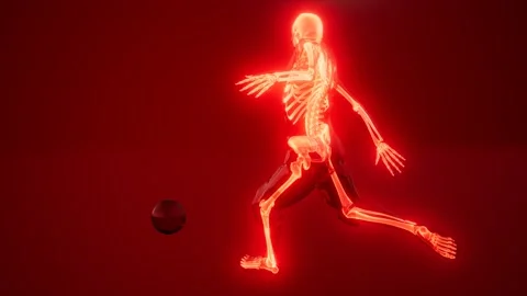 Soccer player with visible bones Medical Scan Stock Footage 166346712