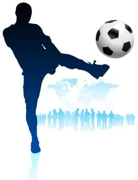 Soccer Player with World Map Background Stock Illustration