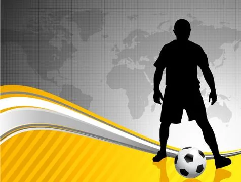 Soccer Player with World Map Background Stock Illustration