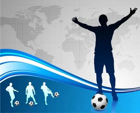 Soccer Player with World Map Background Stock Illustration