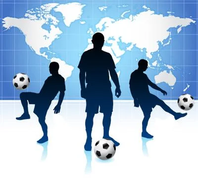 Soccer Player with World Map Background Stock Illustration