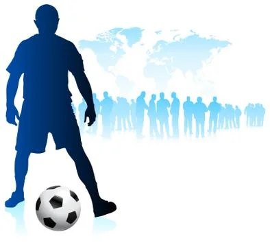 Soccer Player with World Map Background Stock Photos