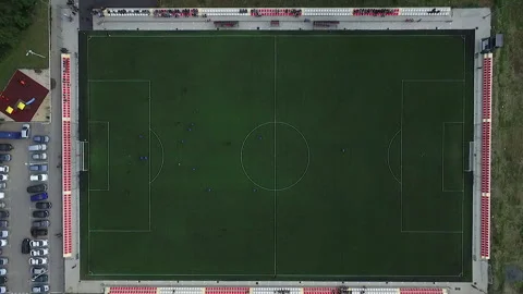 Soccer Players In Game Process, Drone view, Stock Footage 200869046