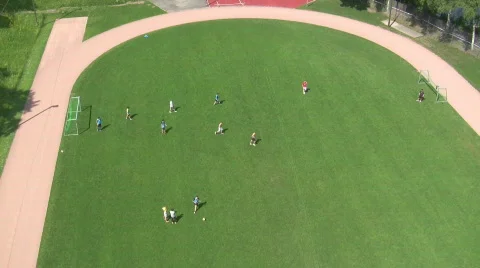Soccer practice kick and block overhead Stock Footage 710352