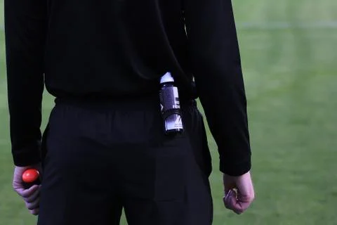 Soccer referee with a spray Stock Photos