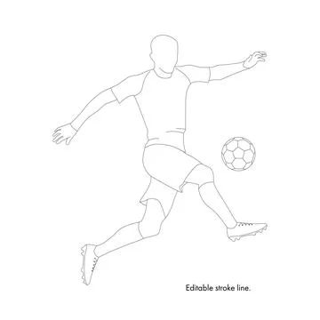 Soccer running player with ball. Vector stock one line hand drawing illustration Stock Illustration