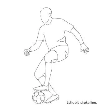 Soccer running player with ball. Vector stock one line hand drawing illustration Stock Illustration