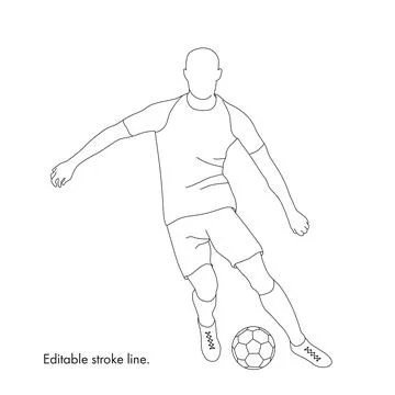 Soccer running player with ball. Vector stock one line hand drawing illustration Stock Illustration