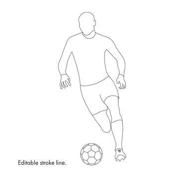 Soccer running player with ball. Vector stock one line hand drawing illustration Stock Illustration