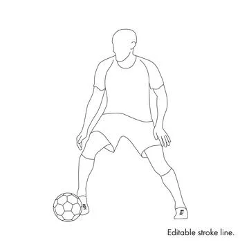 Soccer running player with ball. Vector stock one line hand drawing illustration Stock Illustration