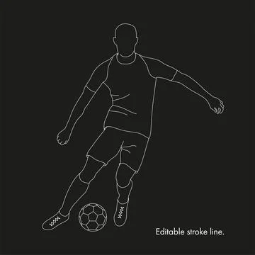 Soccer running player with ball. Vector stock one line hand drawing illustration Stock Illustration