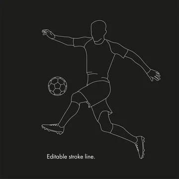 Soccer running player with ball. Vector stock one line hand drawing illustration Stock Illustration