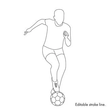 Soccer running player with ball. Vector stock one line hand drawing illustration Stock Illustration